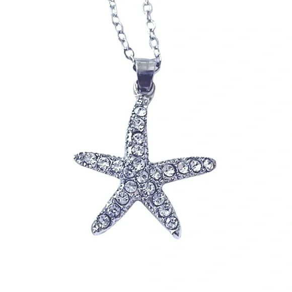 Crystal rhinestone Diamond STARFISH necklace charm pendant - Picture 9 of 10